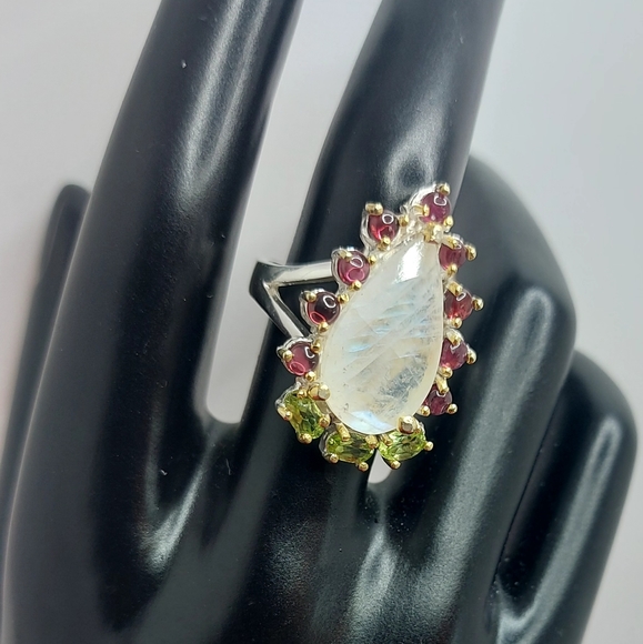 Natural 14 ct‎ Not Enhanced Moonstone 925 Sterling Silver Ring Size 8 - Picture 5 of 12